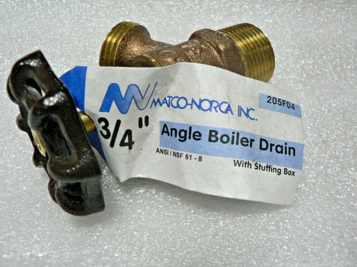 Matco-Norca Brass 205F04 Angle Boiler Drain Valve 3/4 ANSI/NSF 61-8