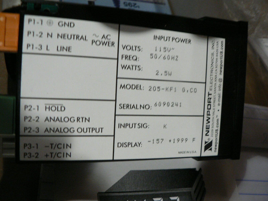 NEWPORT ELECTRONICS  205-TC 205-KF1 MINATURE PANEL THERMOMETER