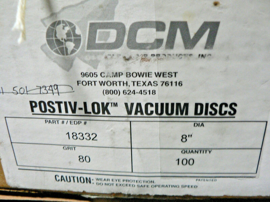 DCM VACU-DISC POSTIV-LOK 8 BOX OF 100 DISCS 80 GRIT P/N 18332