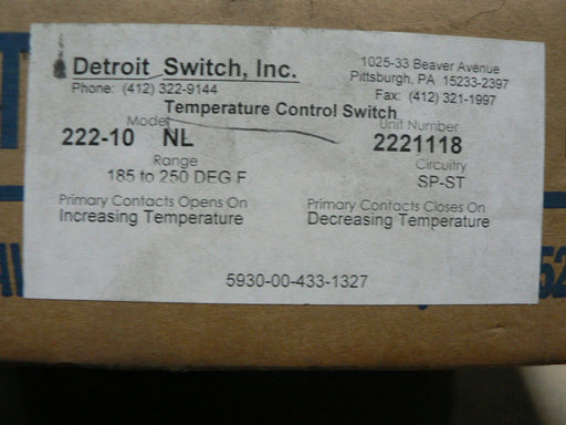 DETROIT SWITCH THERMOSTATIC SWITCH 222-10NL2221118 2221118 YORK 025-17128