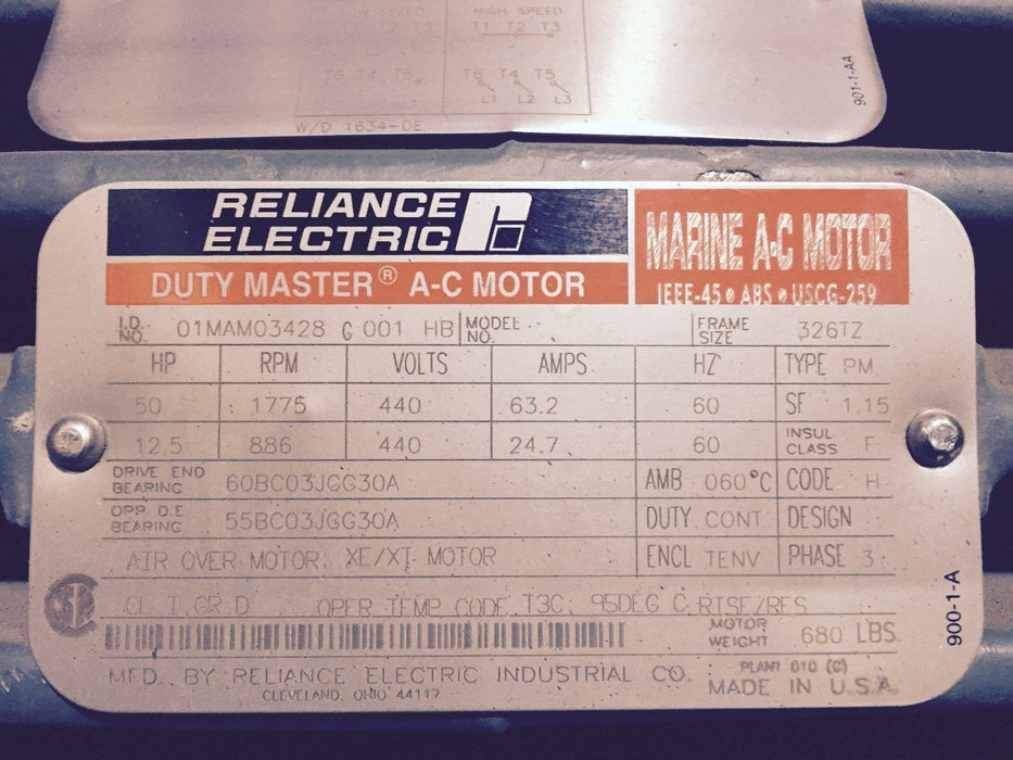 RELIANCE ELECTRIC MOTOR 50 HP EXPLOSION PROOF 326T FRAM