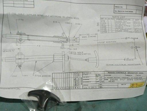 PANISH CONTROLS ENGINE SHUT DOWN CONTROL HEAD C2707