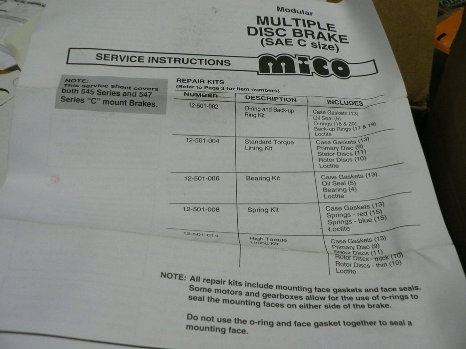 MICO PARTS KIT 12-501-006 APPLICABLE TO MICO C-141440-C-24 & 13-545-360