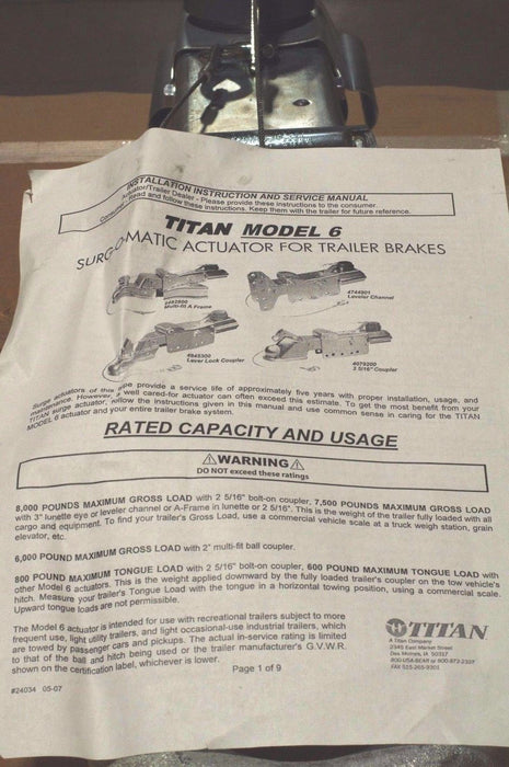 TITAN MODEL 6 45934 M1101 M1102 12449362   HYDRAULIC-PNEUMATIC LINEAR ACTUATOR