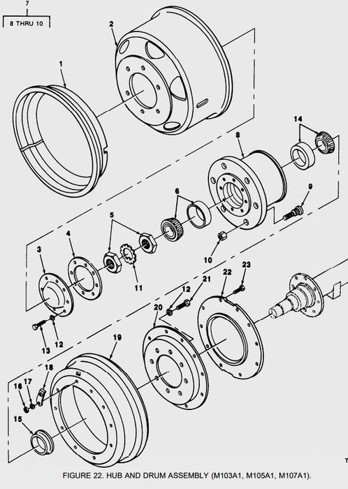 M103 M105 M107 HUB BODY AND BEARINGS MERITOR A333E785 TACOM 7521655