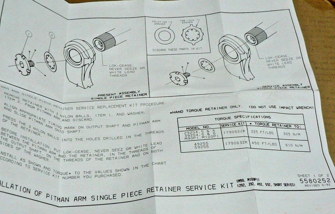 M939 SHEPPARD 292 392 492 592  STEERING GEAR  KIT 1790522K NAVISTAR 1651778C91