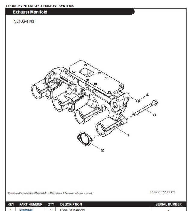 JOHN DEERE EXHAUST MANIFOLD APPLICABLE TO: MARINE GENERATOR  NL1064H43