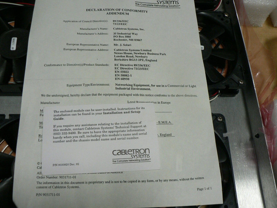 CABLETRON M8FM CABLETRON MMAC-M8FNB FAN TRAY ASSY - M8FM