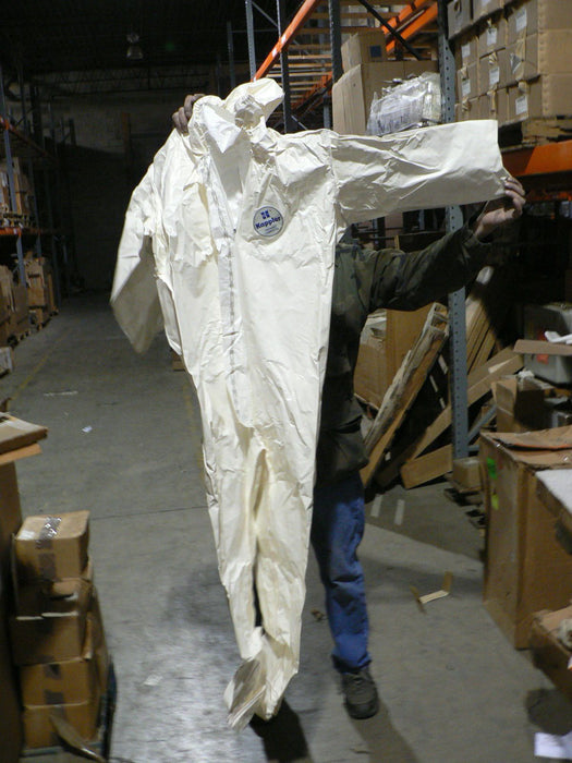 (3 per purchase) TYVEK LARGE SARANEX CHEMICAL SUIT W/ HOOD
