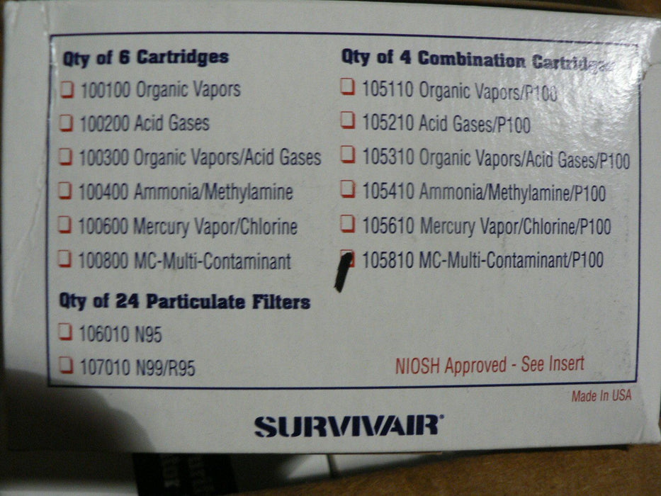 SURVIVAIR MC-MULTI-CONTAMINANT/P100 P/N 105810 BOX OF 6