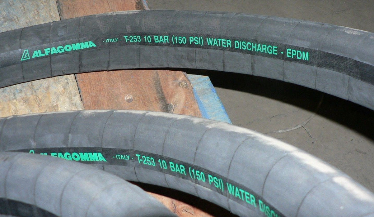 WATER DISCHARGE HOSE 42' ALFAGOMMA T-253 150PSI 1-1/2 BRASS FEMALE ENDS