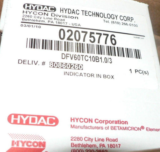 Hydac FLUID FILTER DFV60TC10B1.0/5 02075776 6097927-001