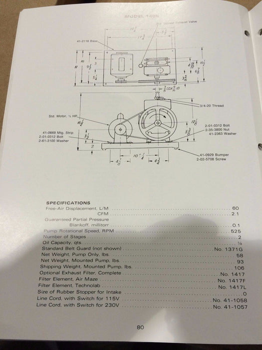 NEW SARGENT-WELCH VACUUM PUMP DUO-SEAL 1405-05 49294