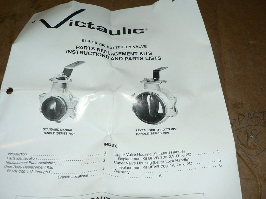 Victaulic 700 series butterfly valve PARTS REPLACEMENT KIT K-030-700-0-1B