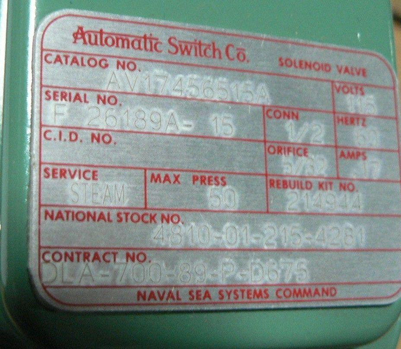 ASCO SOLENOID VALVE AV-174-565 AV-174-565-15A