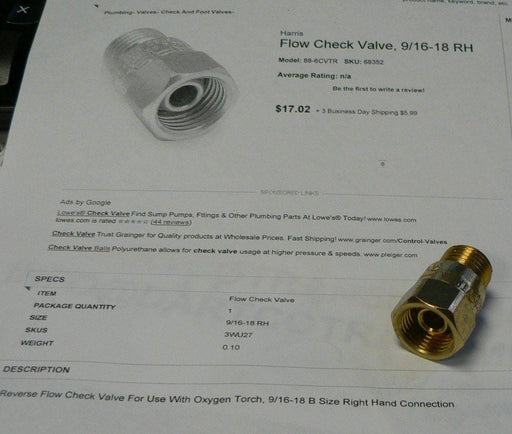 HARRIS CHECK VALVE 88-6CVTR  4300062 4300162