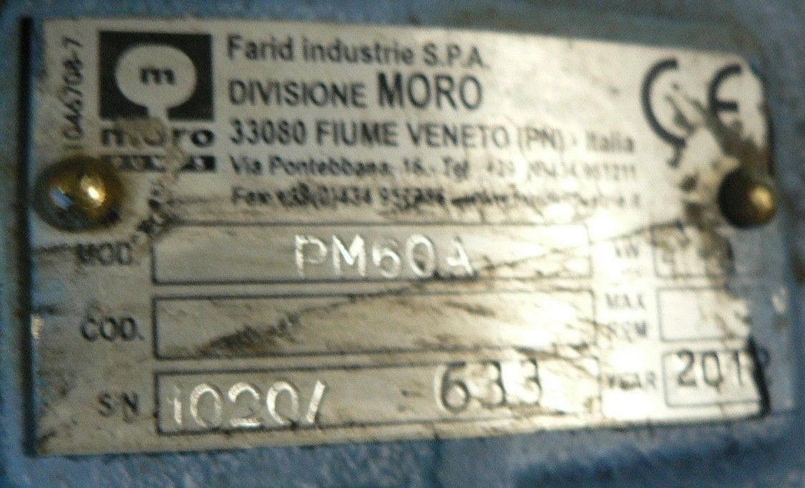 MORO VACUUM PUMP PM60A CCW RPM 1000-1400 MAF 252CFM