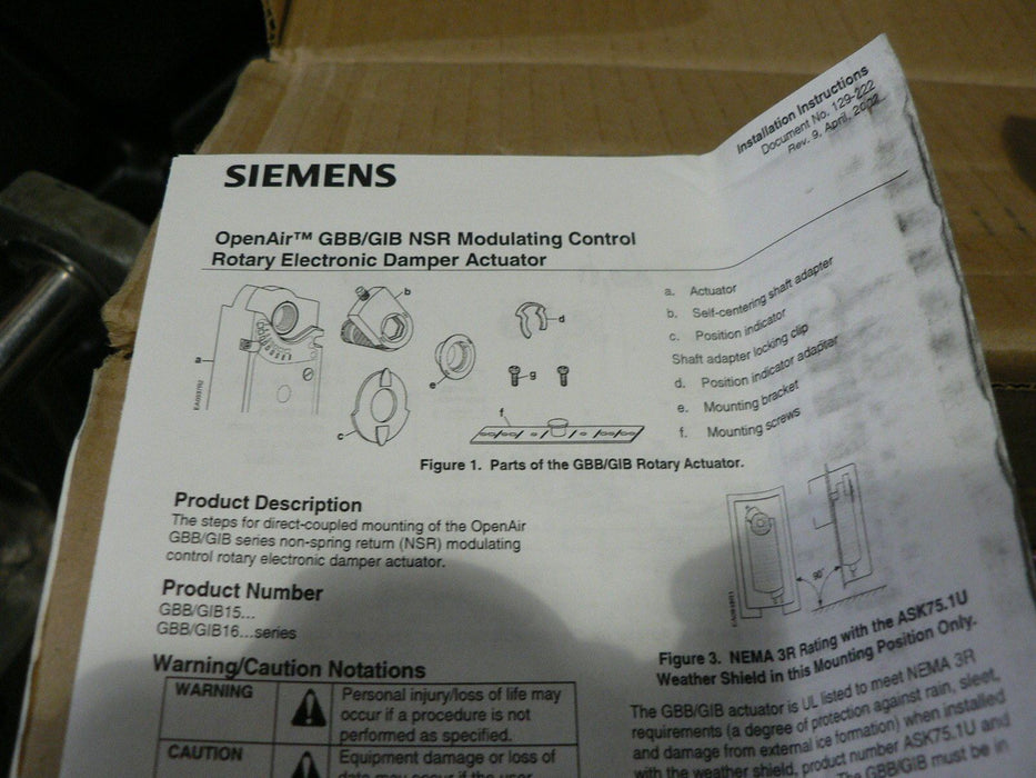 SIEMENS OPEN AIR GBB/GIB NSR MODULATING CONTROL GIB163.1U