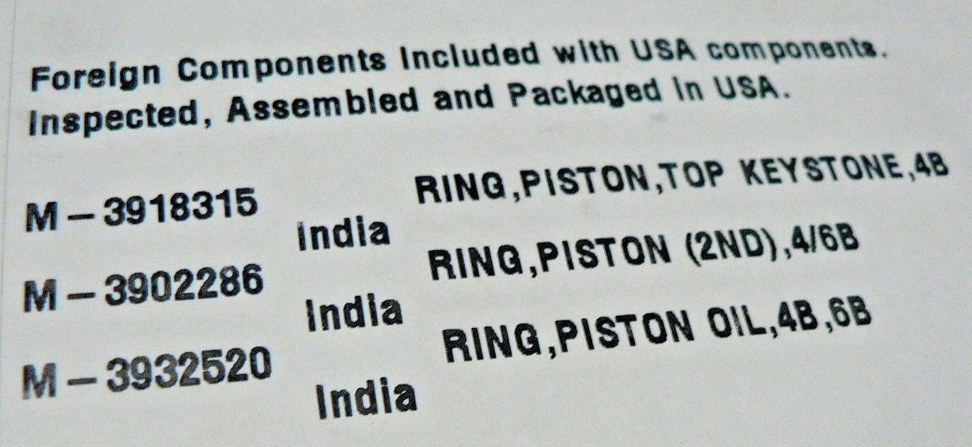 Cummins (INTERSTATE McBEE) 3802421 6B 6BT 5.9 12V Piston Ring   89-98 Dodge STD