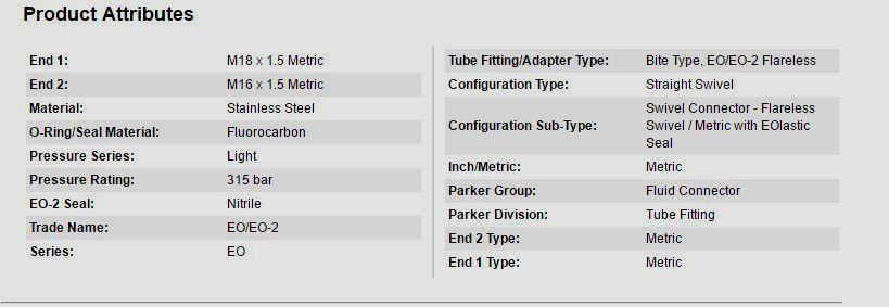 PARKER EGE12LMED71 EO/EO-2 Straight Swivel, Swivel Connector - EGE-M-ED