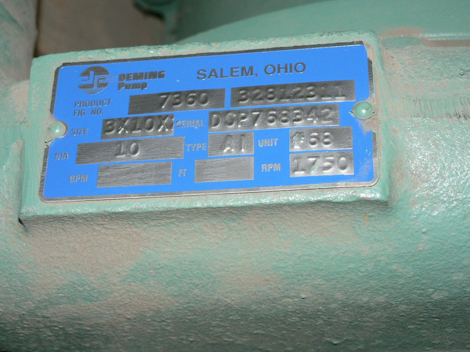 NEW DEMING 7360 SIZE 3X10X DAI 10 TYPE A1 DEMERSIBLE SOLIDS HANDLING WET PIT PUM