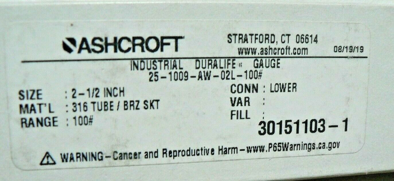 Ashcroft PSI Gauge 25-1009-AW-02L-100#